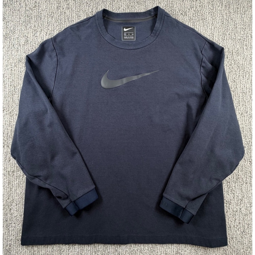 Nike Tech 09 11 05 Bonded Top Mens XXL Navy Blue Long Sleeve Swoosh AR1556-475